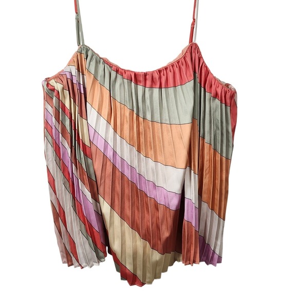 Skies Are Blue Pleated Cami Tank Top Multicolor Stripe Boho Size‎ L - Picture 2 of 7